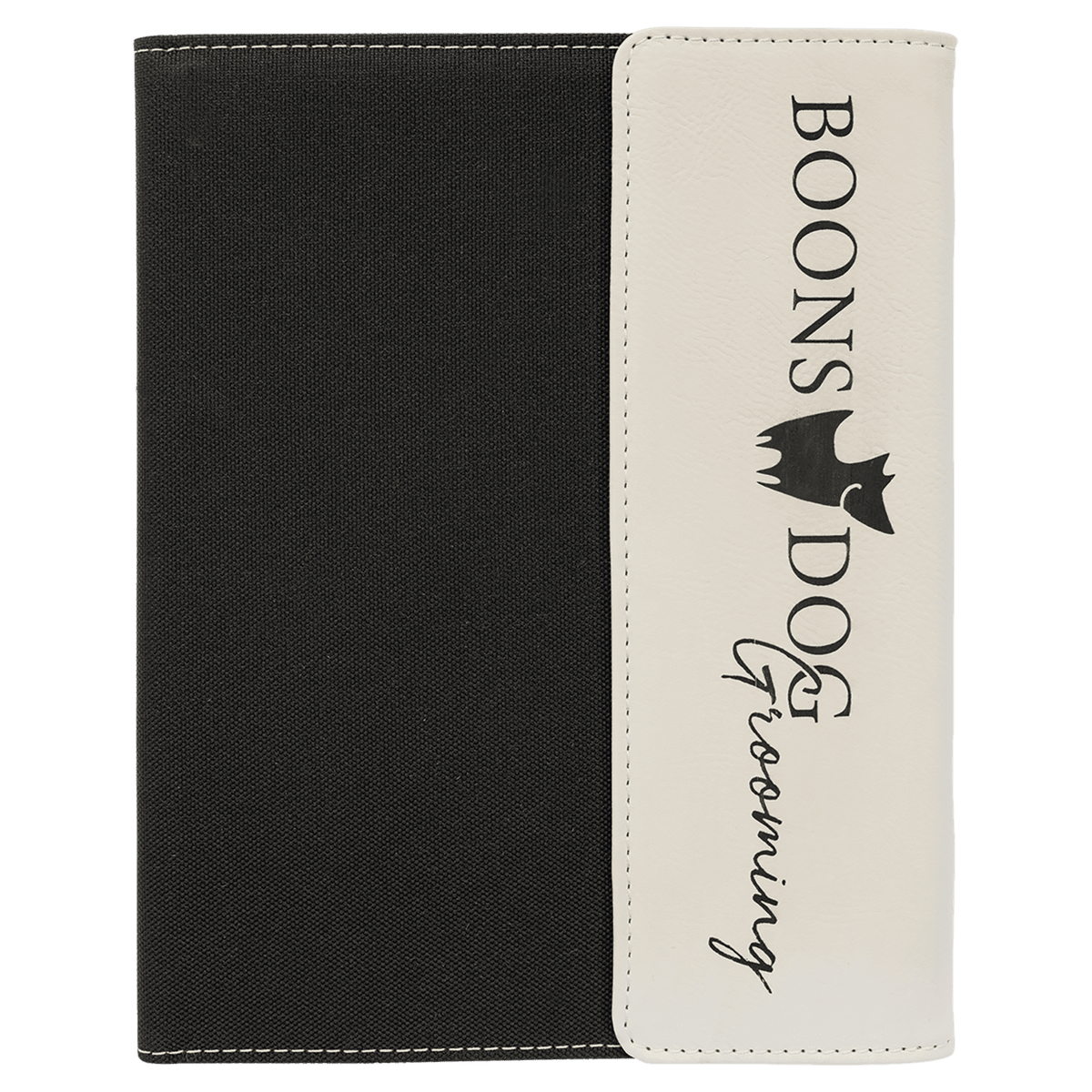White Laserable Leatherette / Black 7" x 9" Canvas Portfolio with Notepad