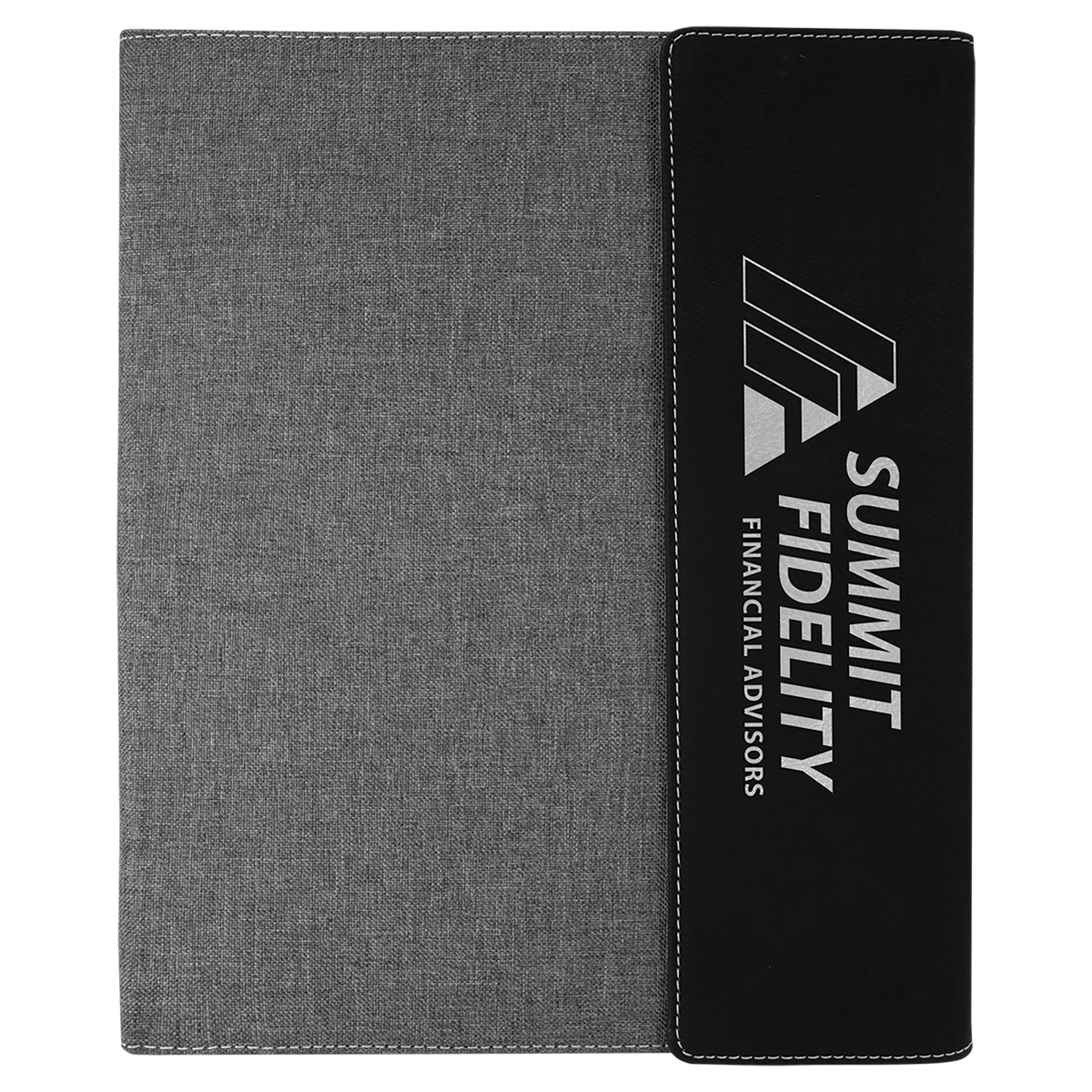 Black/Silver Laserable Leatherette / Gray 9 1/2"x12" Canvas Portfolio w/Notepad