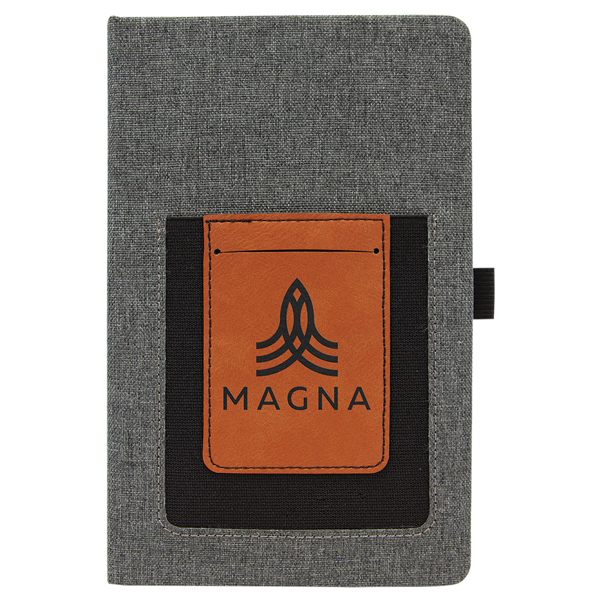 Gray w/Rawhide 5 1/4" x 8 1/4" Laserable Leatherette Journal with Cell/Card Slot