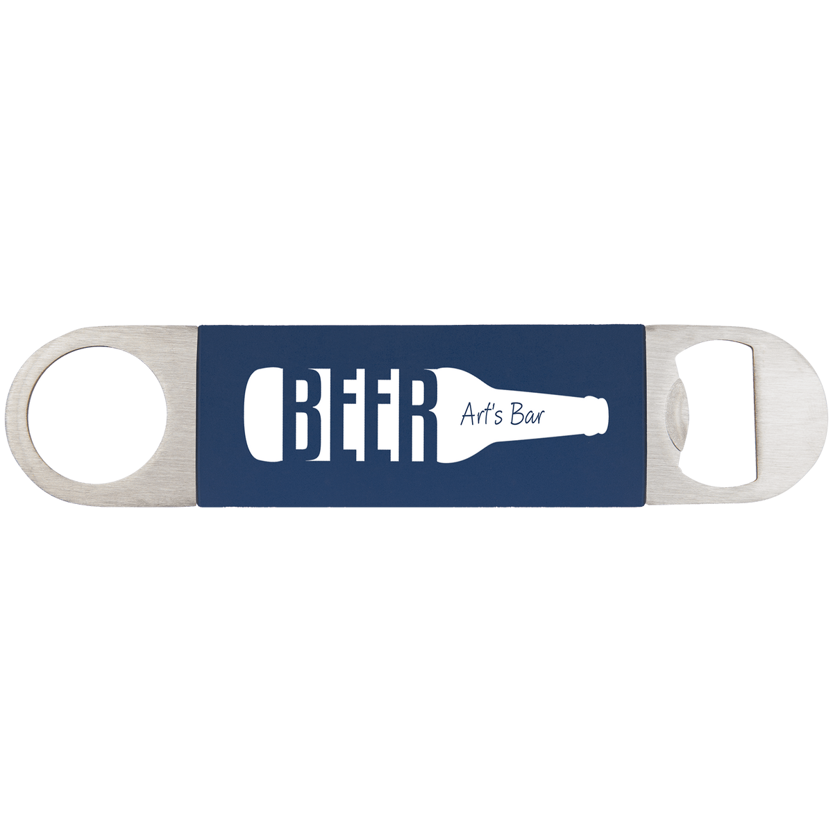 Navy Blue White 1 1/2" x 7" Bottle Opener with Silicone Grip