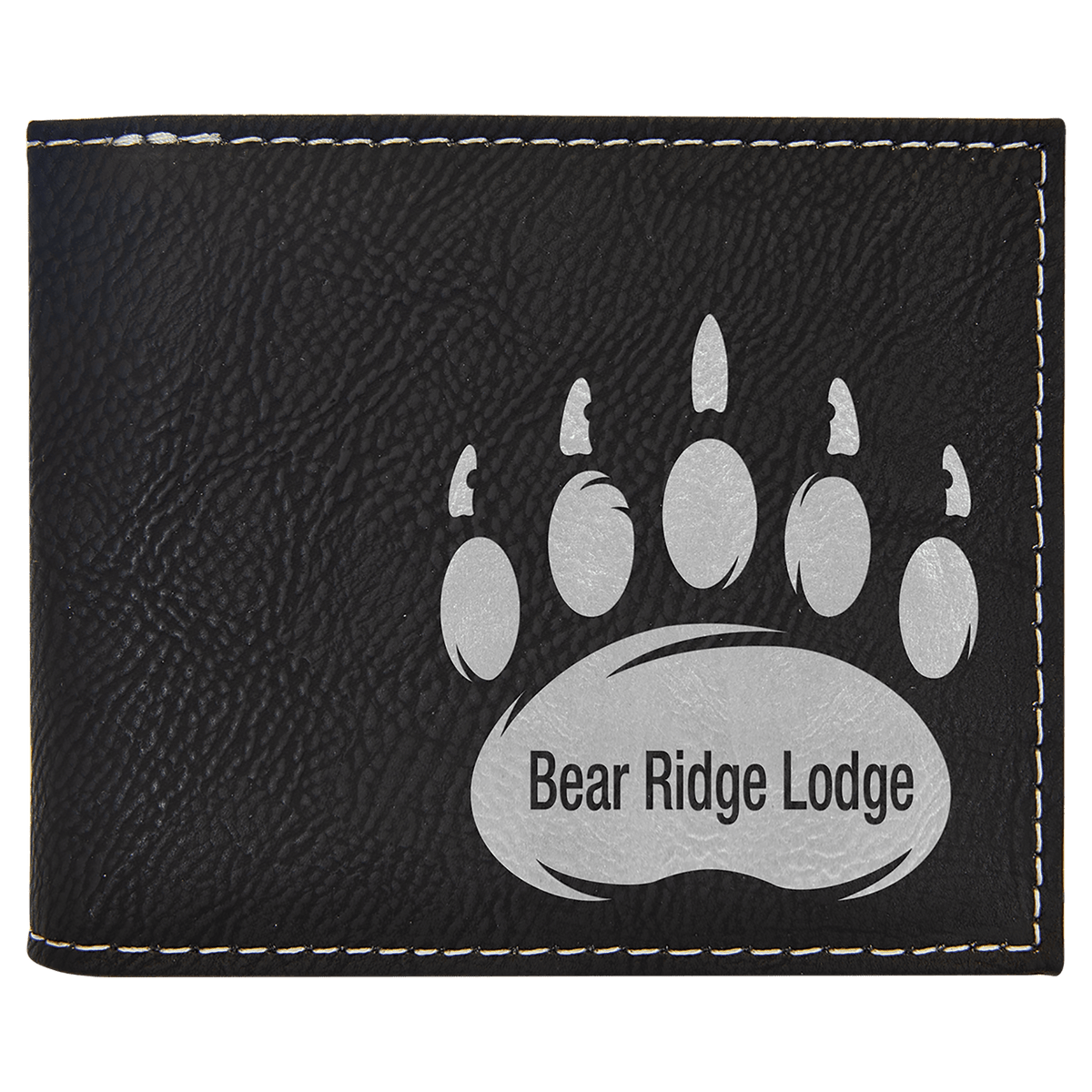 Black/Silver Laserable Leatherette Bi-Fold Wallet w/Flip ID Display