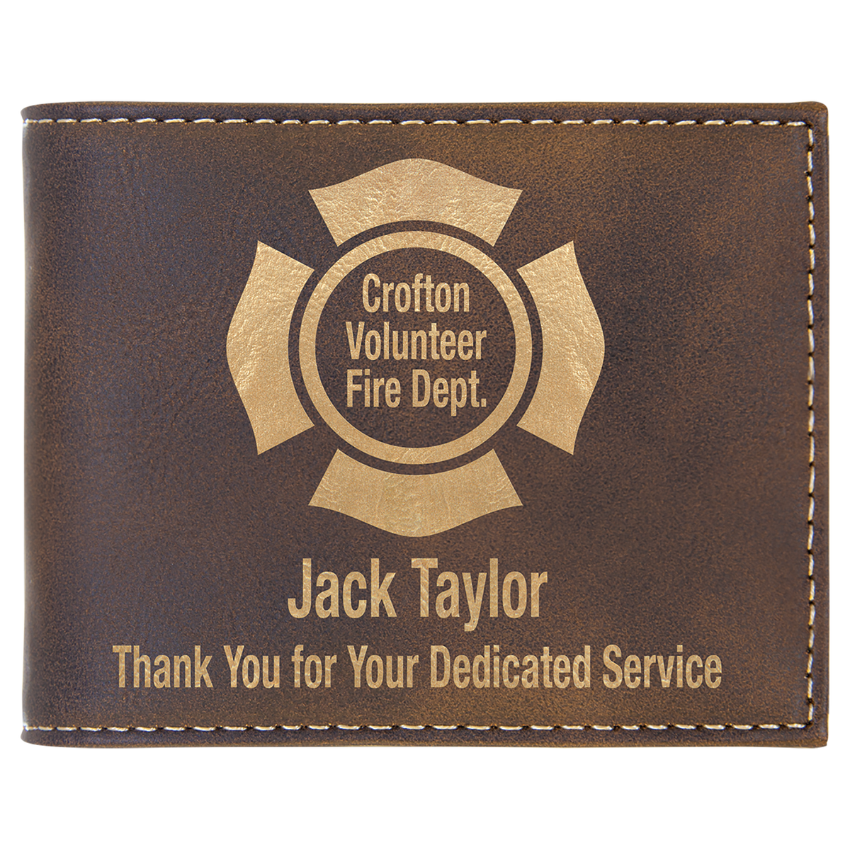Rustic/Gold Laserable Leatherette Bi-Fold Wallet w/Flip ID Display