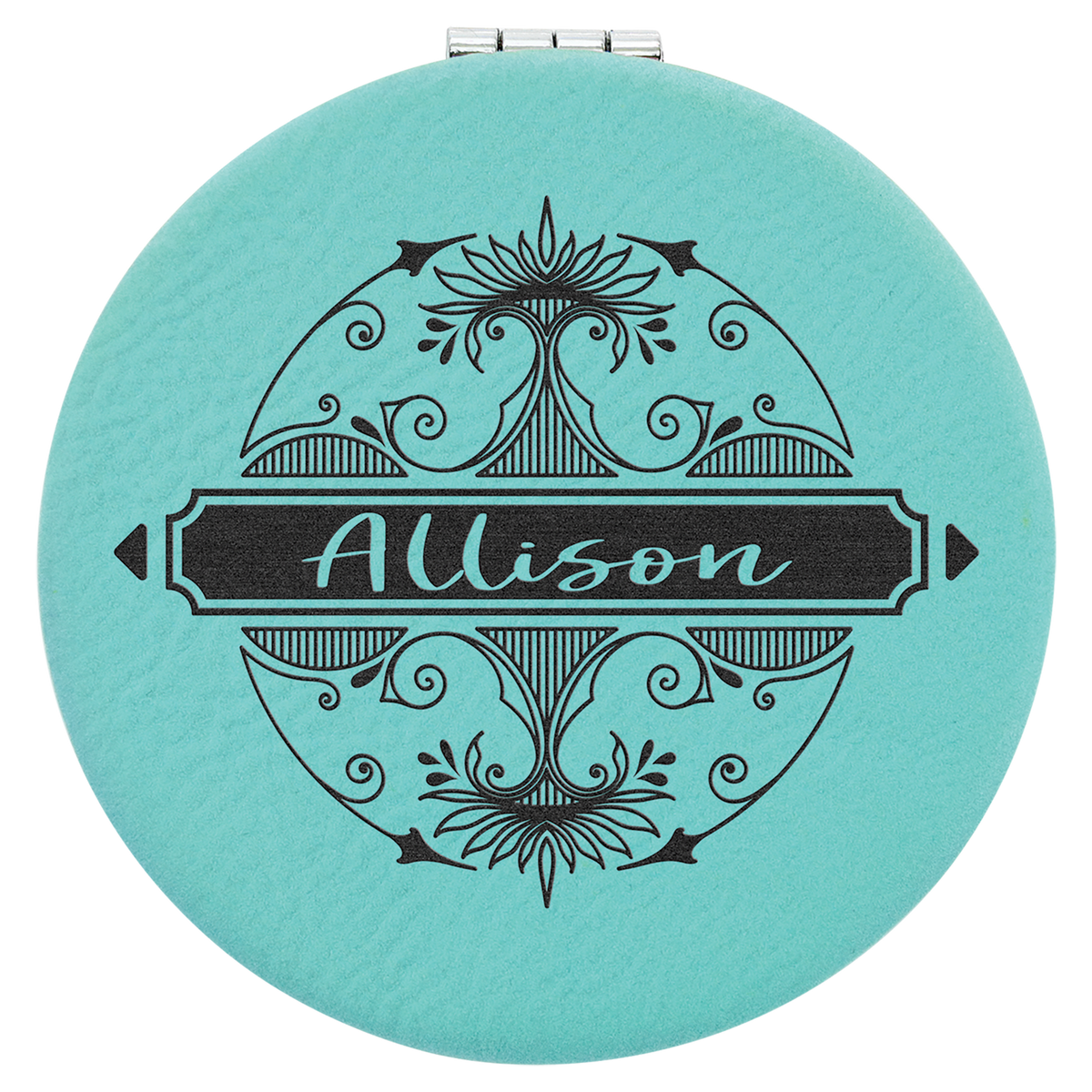 Teal 2 1/2" Laserable Leatherette Compact Mirror