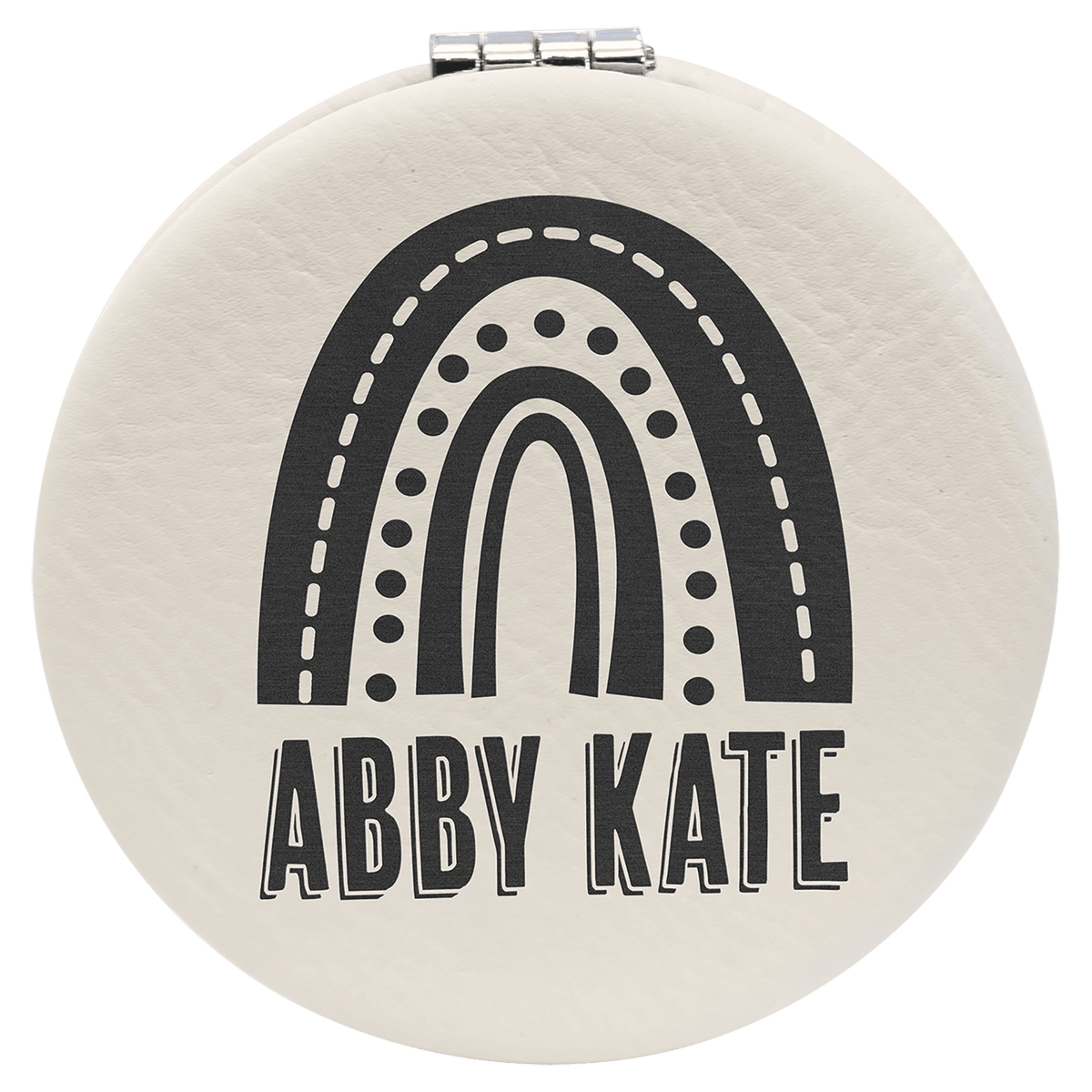 White 2 1/2" Laserable Leatherette Compact Mirror