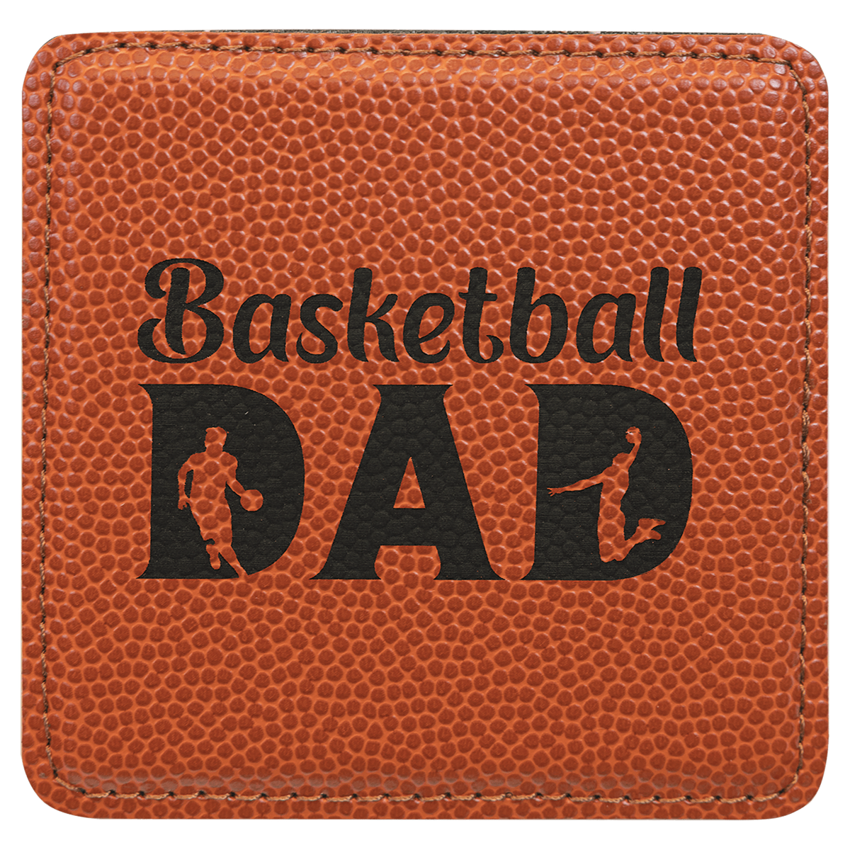 Basketball 4" x 4" Square Laserable Leatherette Coaster