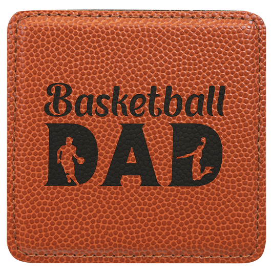 Basketball 4" x 4" Square Laserable Leatherette Coaster