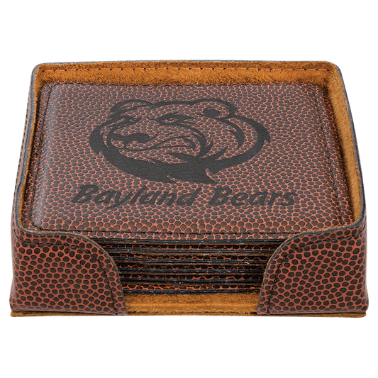 Football 4" x 4" Square Laserable Leatherette 6-Coaster Set