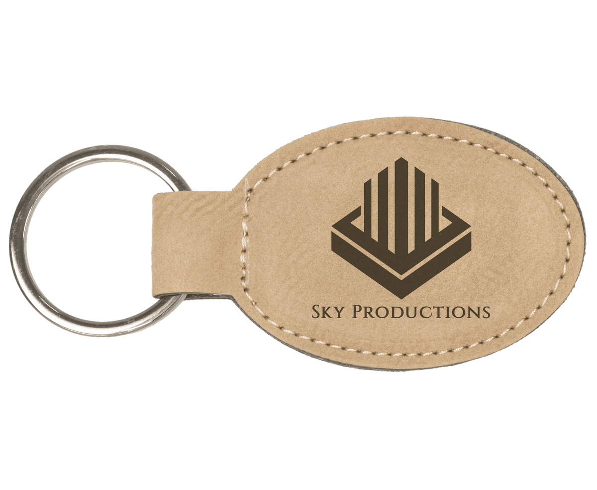 Light Brown 3" x 1 3/4" Laserable Leatherette Oval Keychain