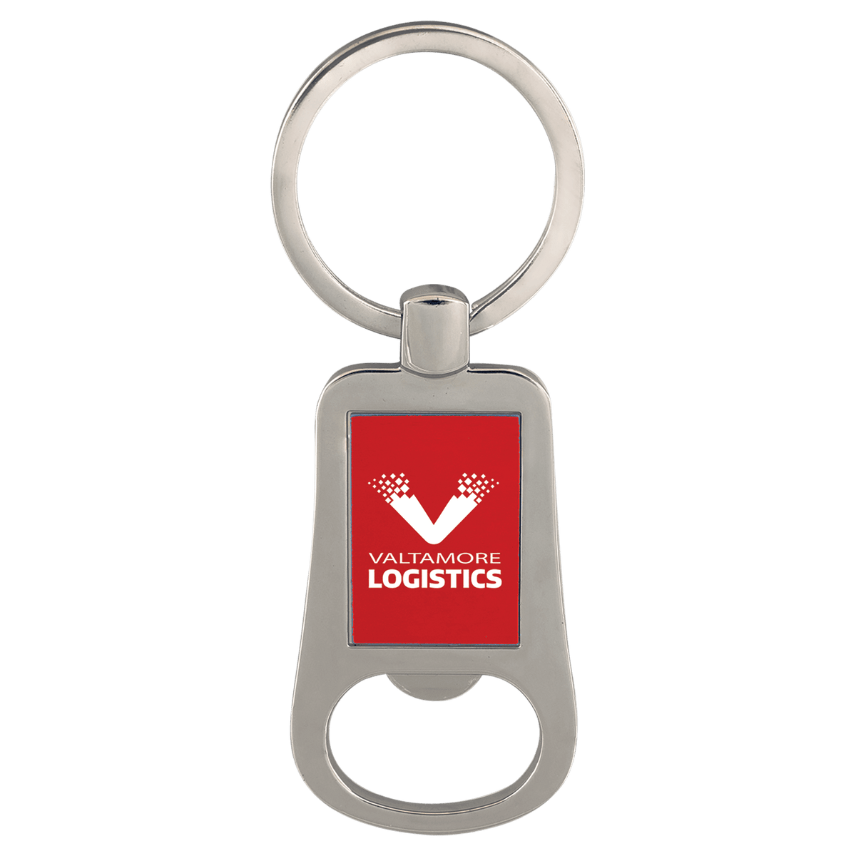 Silver/Red 2 1/8" Laserable Bottle Opener Keychain