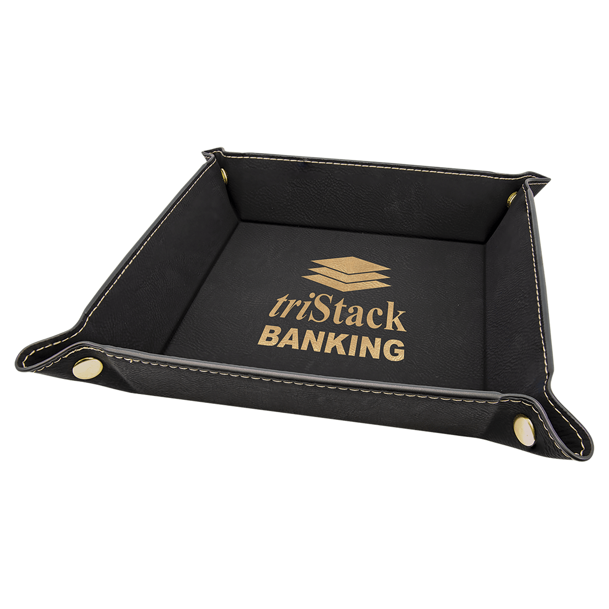 Black/Gold Laserable Leatherette Snap Up Tray with Gold 6" x 6" Snaps
