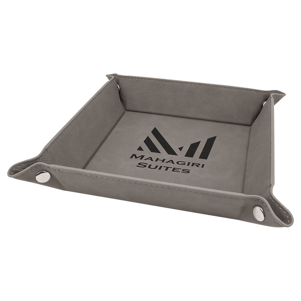 Gray Laserable Leatherette Snap Up Tray with Silver 6" x 6" Snaps