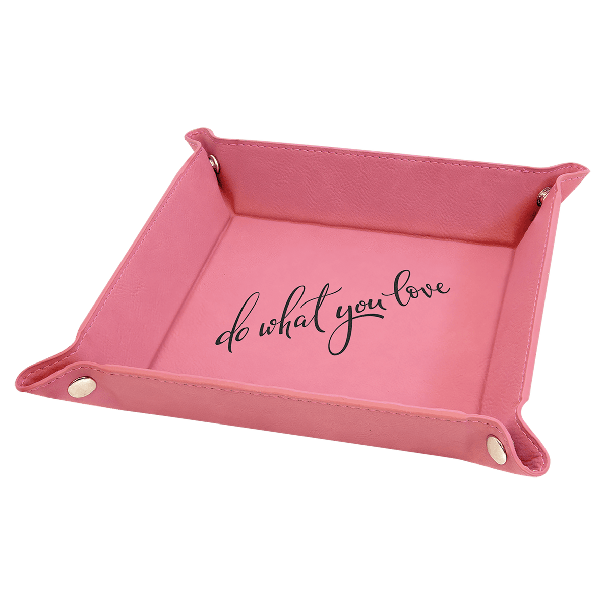 Pink Laserable Leatherette Snap Up Tray with Silver 6" x 6" Snaps