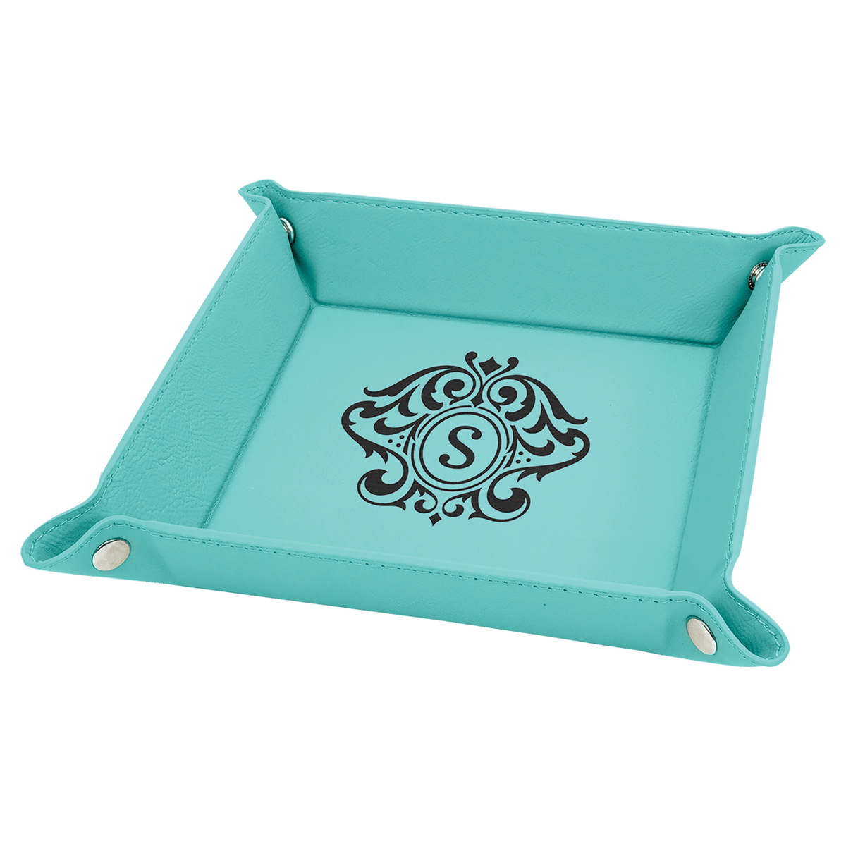 Teal Laserable Leatherette Snap Up Tray with Silver 6" x 6" Snaps