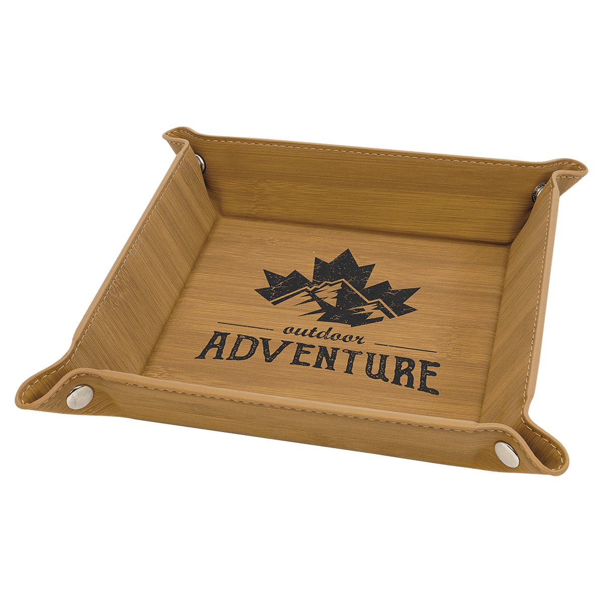 Bamboo Laserable Leatherette Snap Up Tray with Silver 6" x 6" Snaps