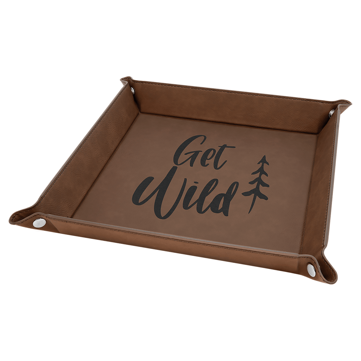 Dark Brown Laserable Leatherette Snap Up Tray with Silver 9" x 9" Snaps