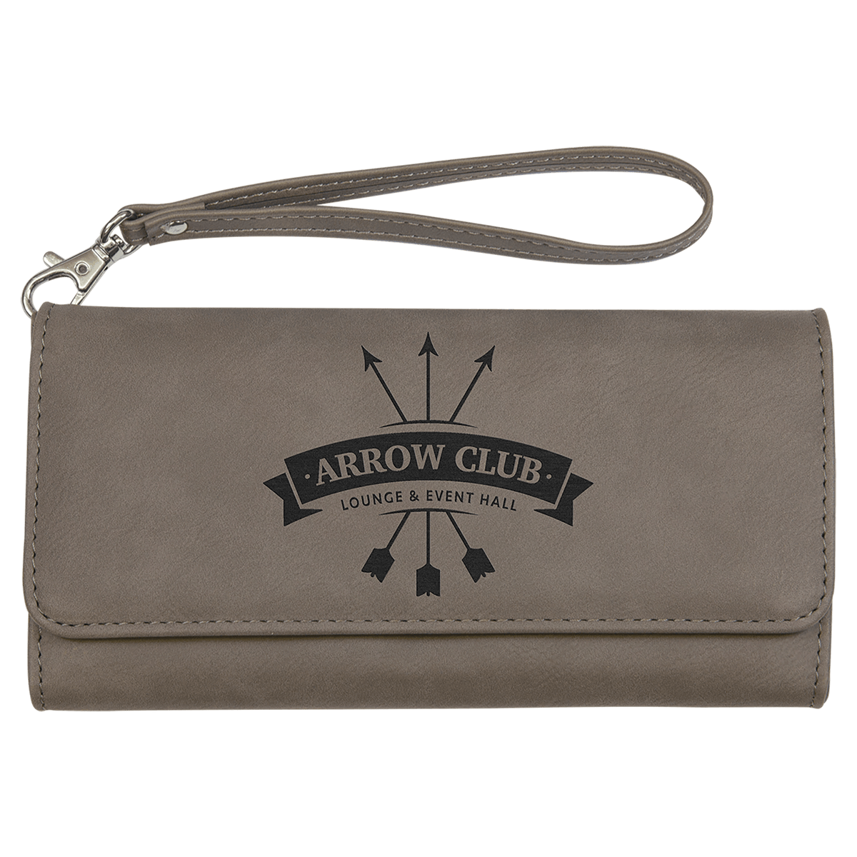 Gray 7 1/2" x 4" Laserable Leatherette Wallet with Strap