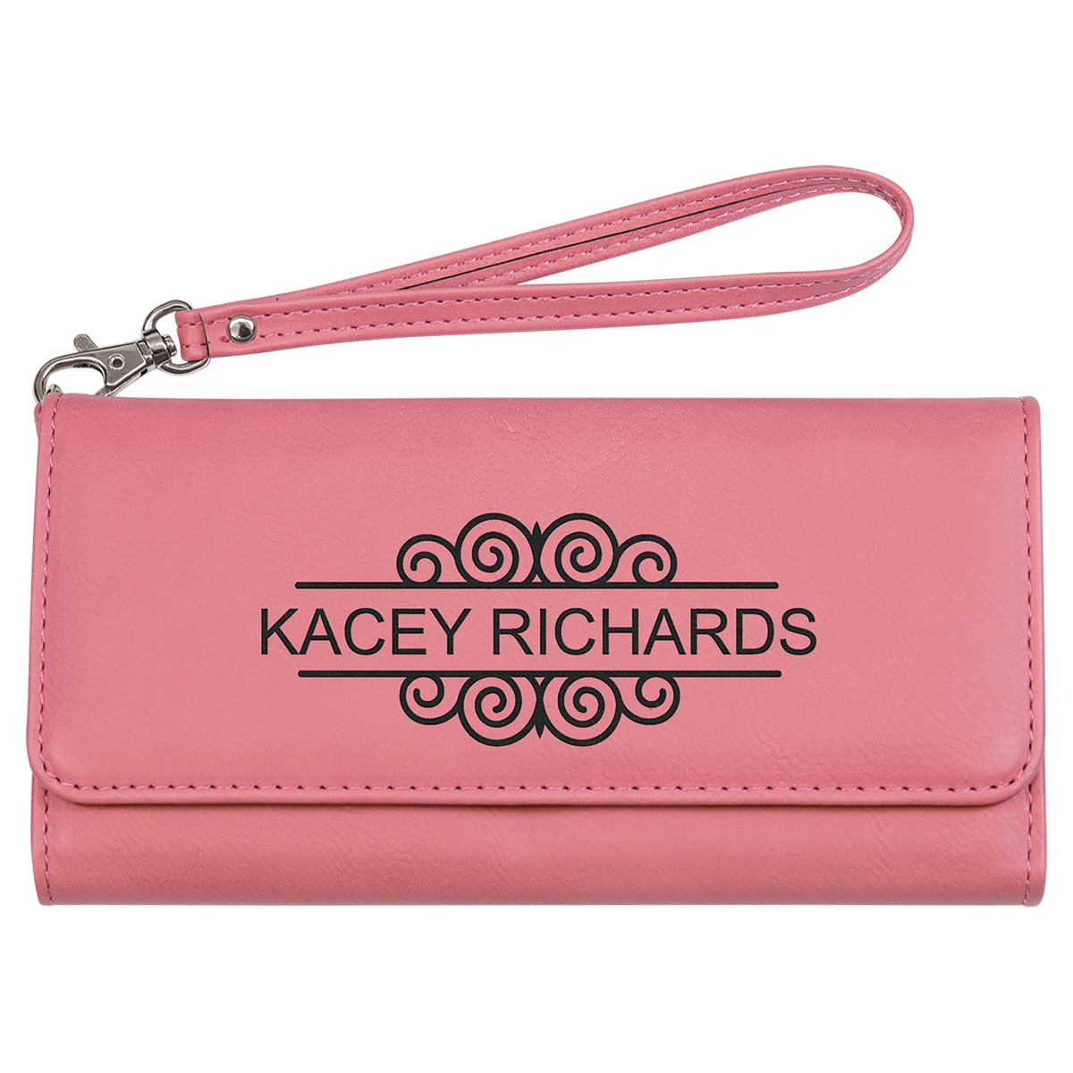 Pink 7 1/2" x 4" Laserable Leatherette Wallet with Strap