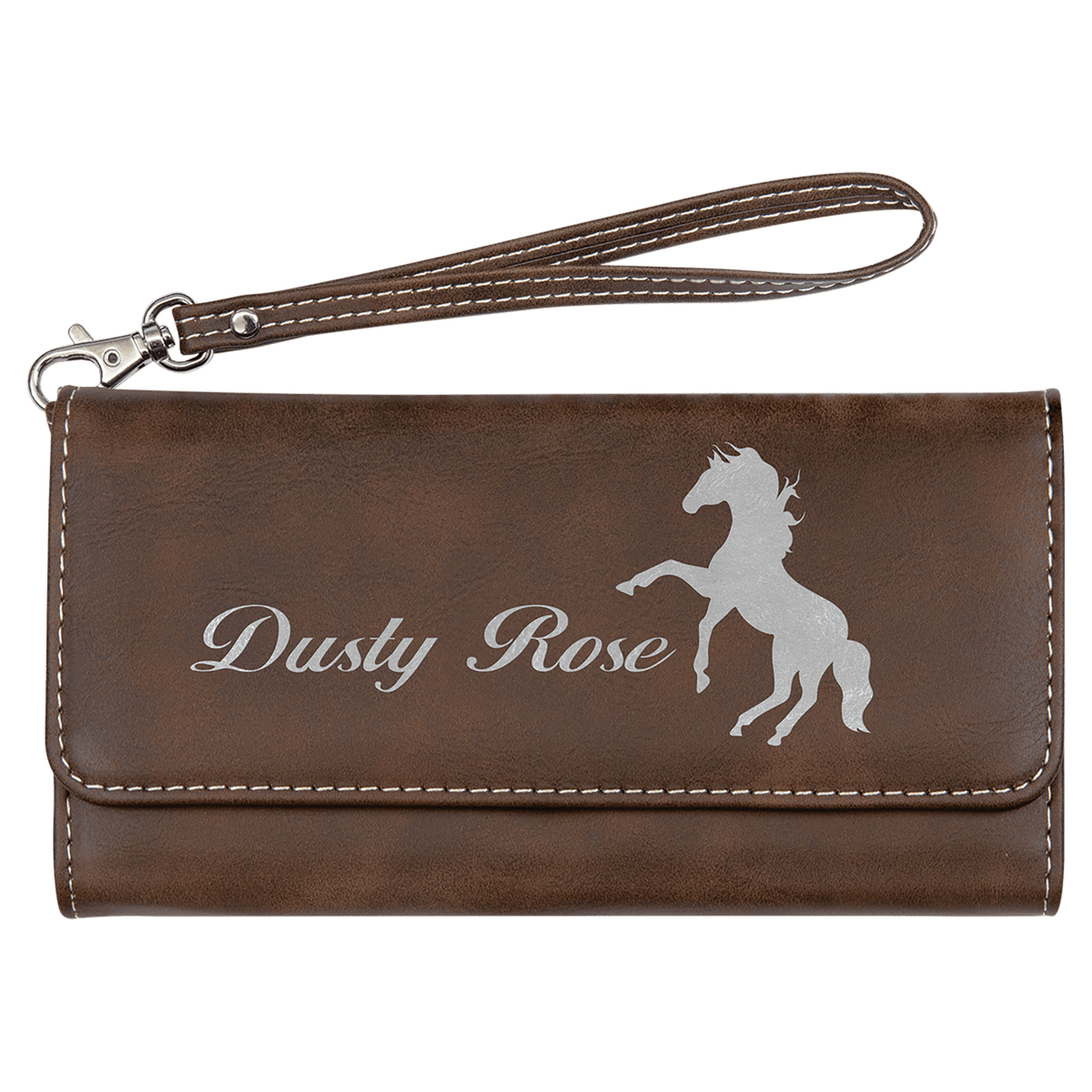 Rustic/Silver 7 1/2" x 4" Laserable Leatherette Wallet with Strap