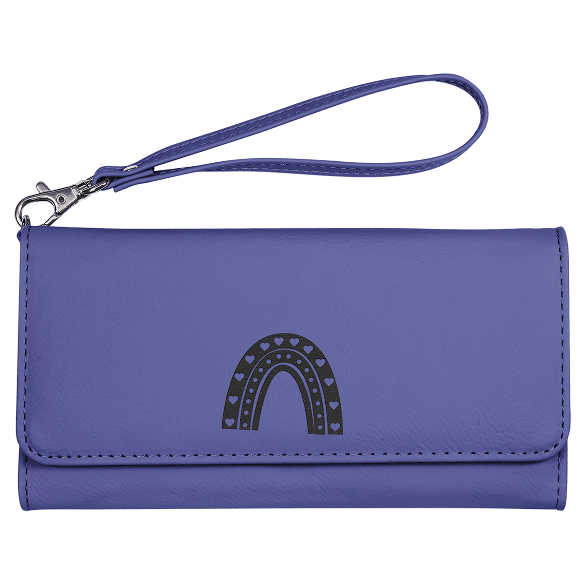 Purple 7 1/2" x 4" Laserable Leatherette Wallet with Strap