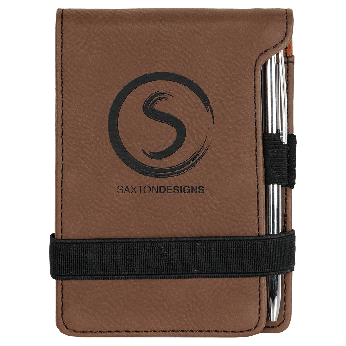 Dark Brown 3 1/4" x 4 3/4" Laserable Leatherette Mini Notepad with Pen