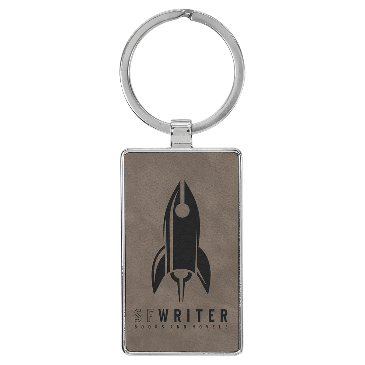 Gray 2 3/4" x 1 1/4" Laserable Leatherette/Metal Rectangle Keychain
