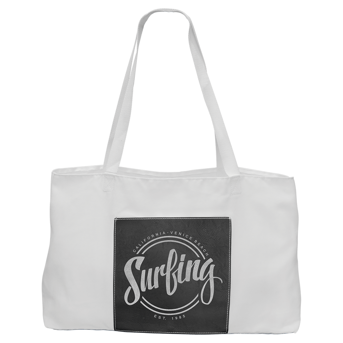 White Bag with 5" Black/Silver 19" x 12" Laserable Leatherette Gusset