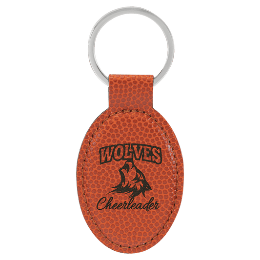 Basketball 3" x 1 3/4" Laserable Leatherette Oval Keychain