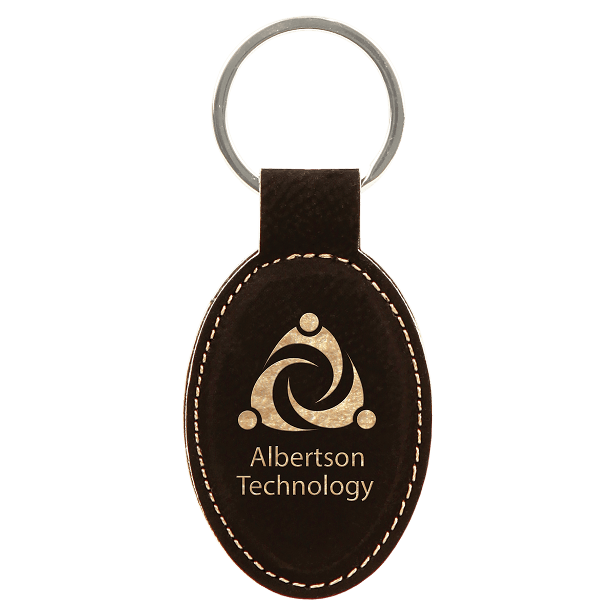 Black/Gold 3" x 1 3/4" Laserable Leatherette Oval Keychain