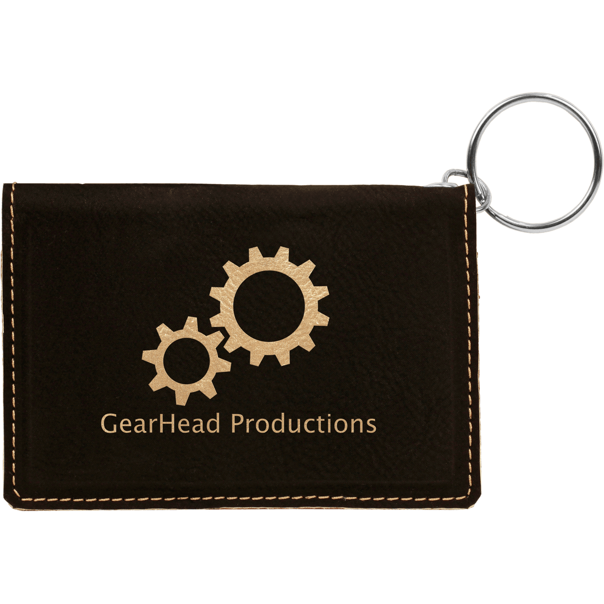 Black/Gold 4 1/4" x 3" Laserable Leatherette Keychain ID Holder