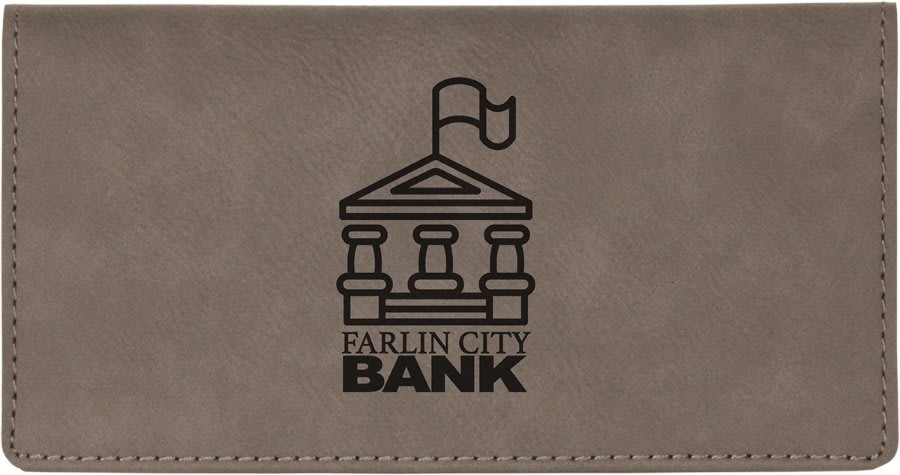 Gray 6 3/4" x 3 1/2" Laserable Leatherette Checkbook Cover