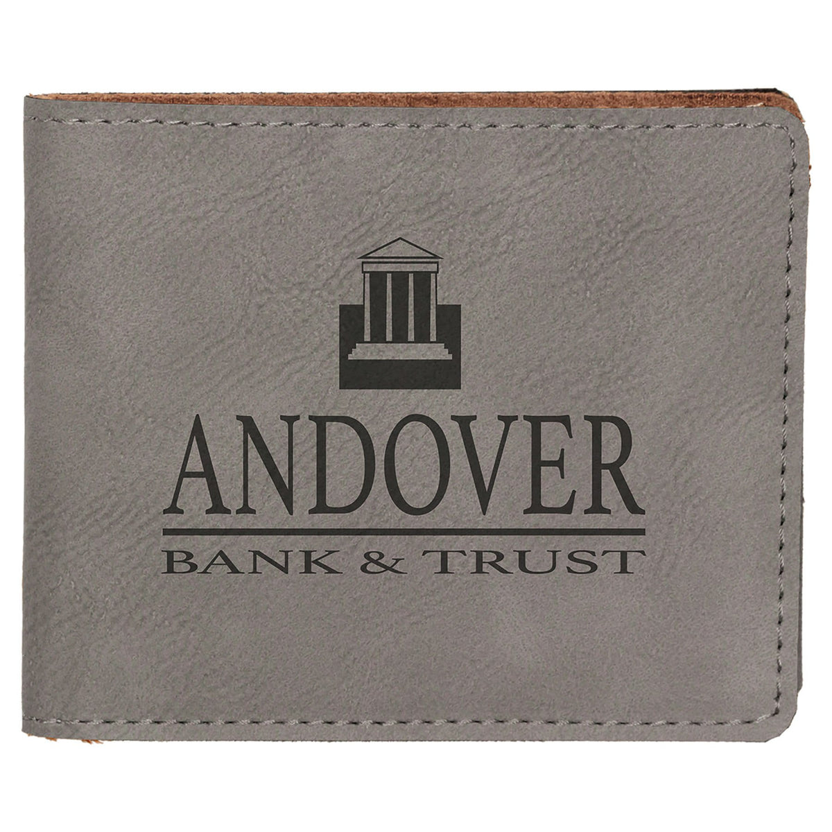 Gray 4 1/2" x 3 1/2" Laserable Leatherette Bifold Wallet