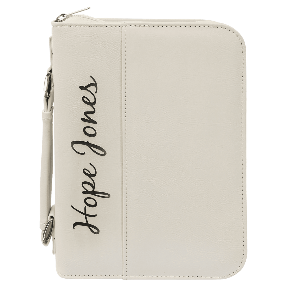 White 6 3/4" x 9 1/4" Leatherette Book/Bible Cover with Handle & Zipper