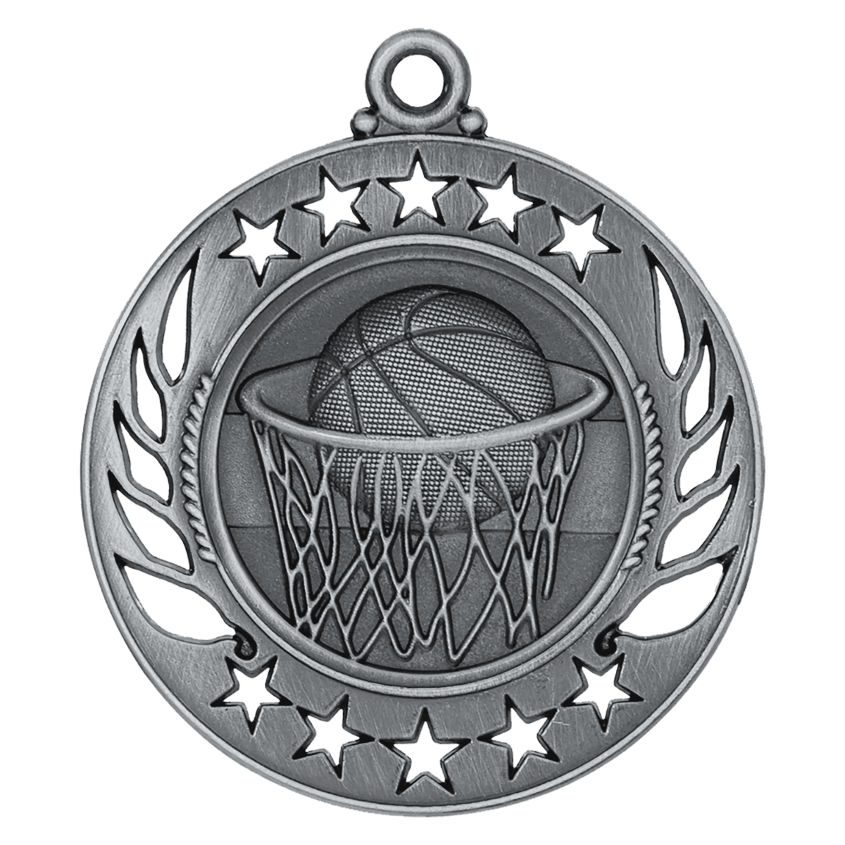 Antique Silver 2 1/4" Basketball Galaxy Medal