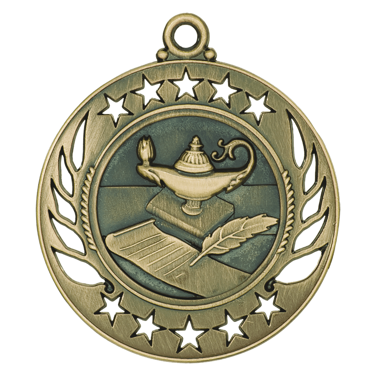 Antique Gold 2 1/4" Lamp of Knowledge Galaxy Medal
