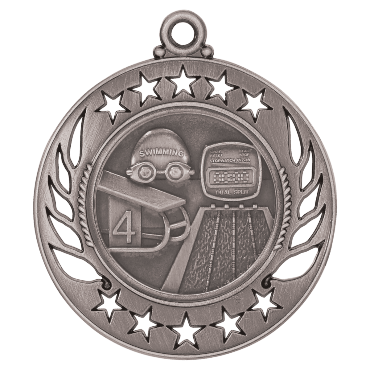 Antique Silver 2 1/4" Swimming Galaxy Medal