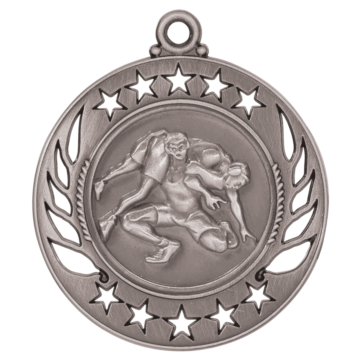 Antique Silver 2 1/4" Wrestling Galaxy Medal
