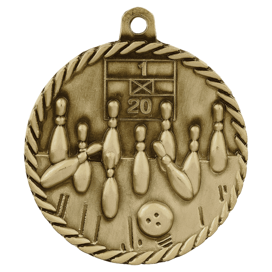 Antique Gold 2" Bowling High Relief Medal