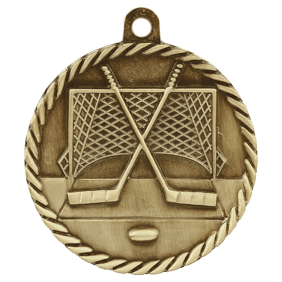 Antique Gold 2" Hockey High Relief Medal