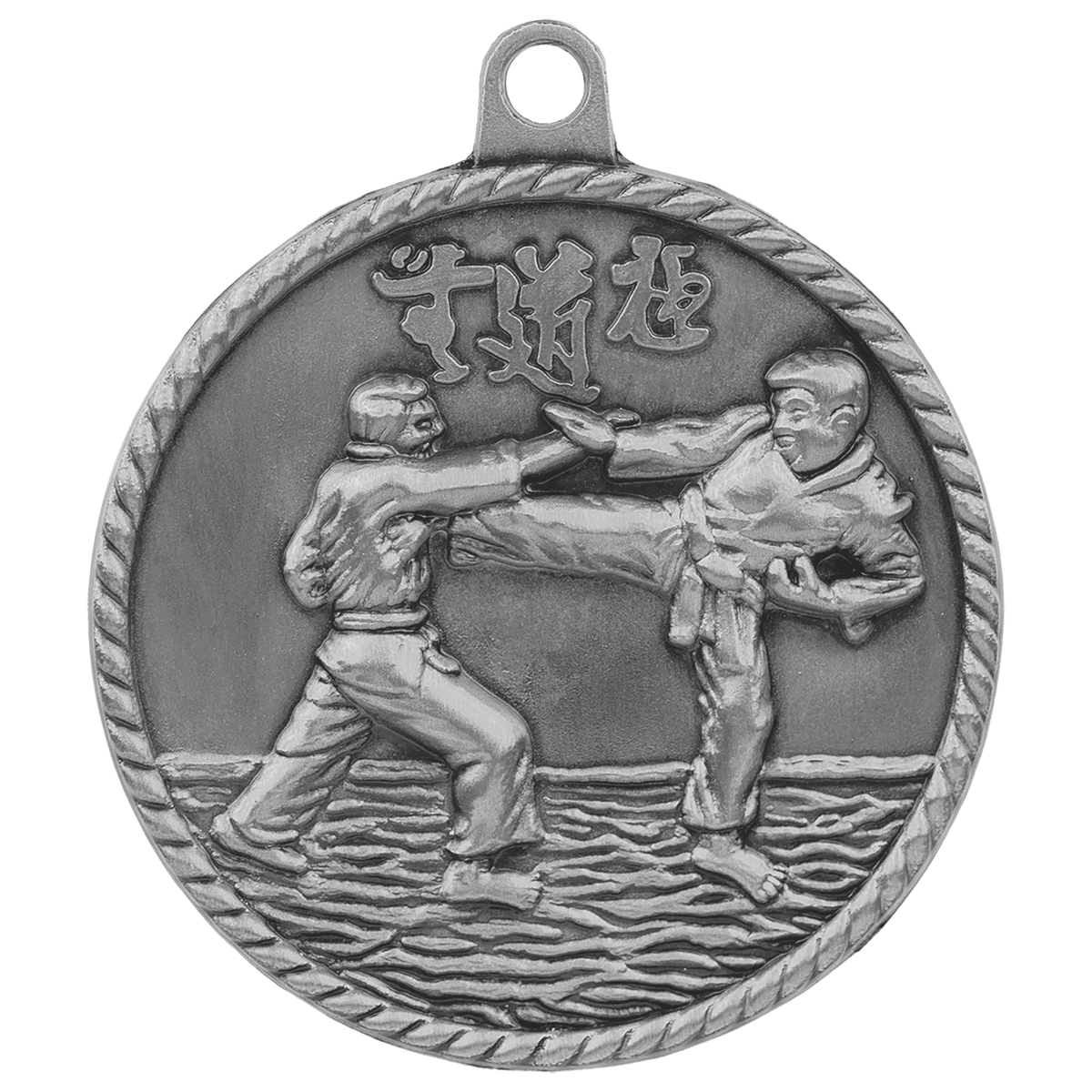 Antique Silver 2" Martial Arts High Relief Medal