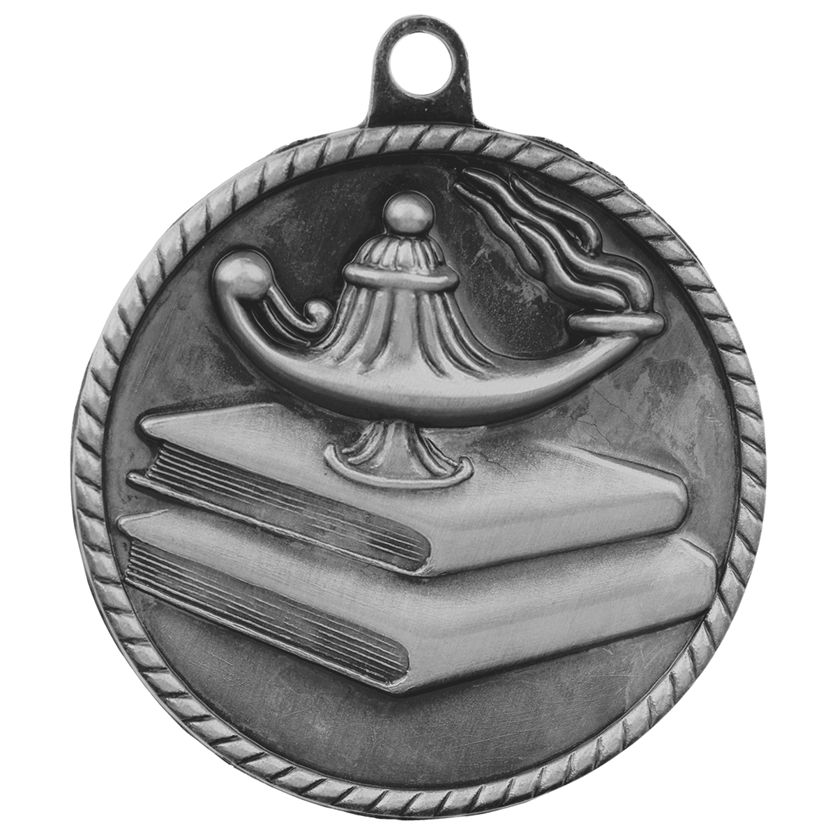 Antique Silver 2" Lamp of Knowledge High Relief Medal
