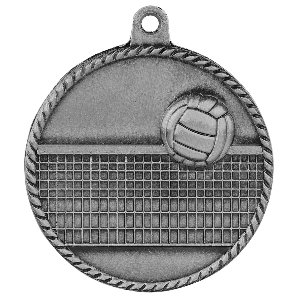 Antique Silver 2" Volleyball High Relief Medal