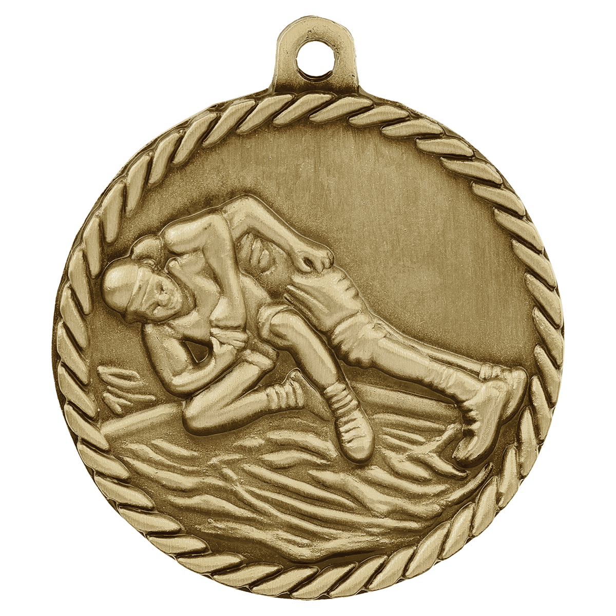 Antique Gold 2" Wrestling High Relief Medal