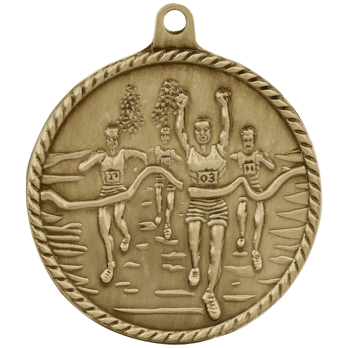 Antique Gold 2" Cross Country High Relief Medal