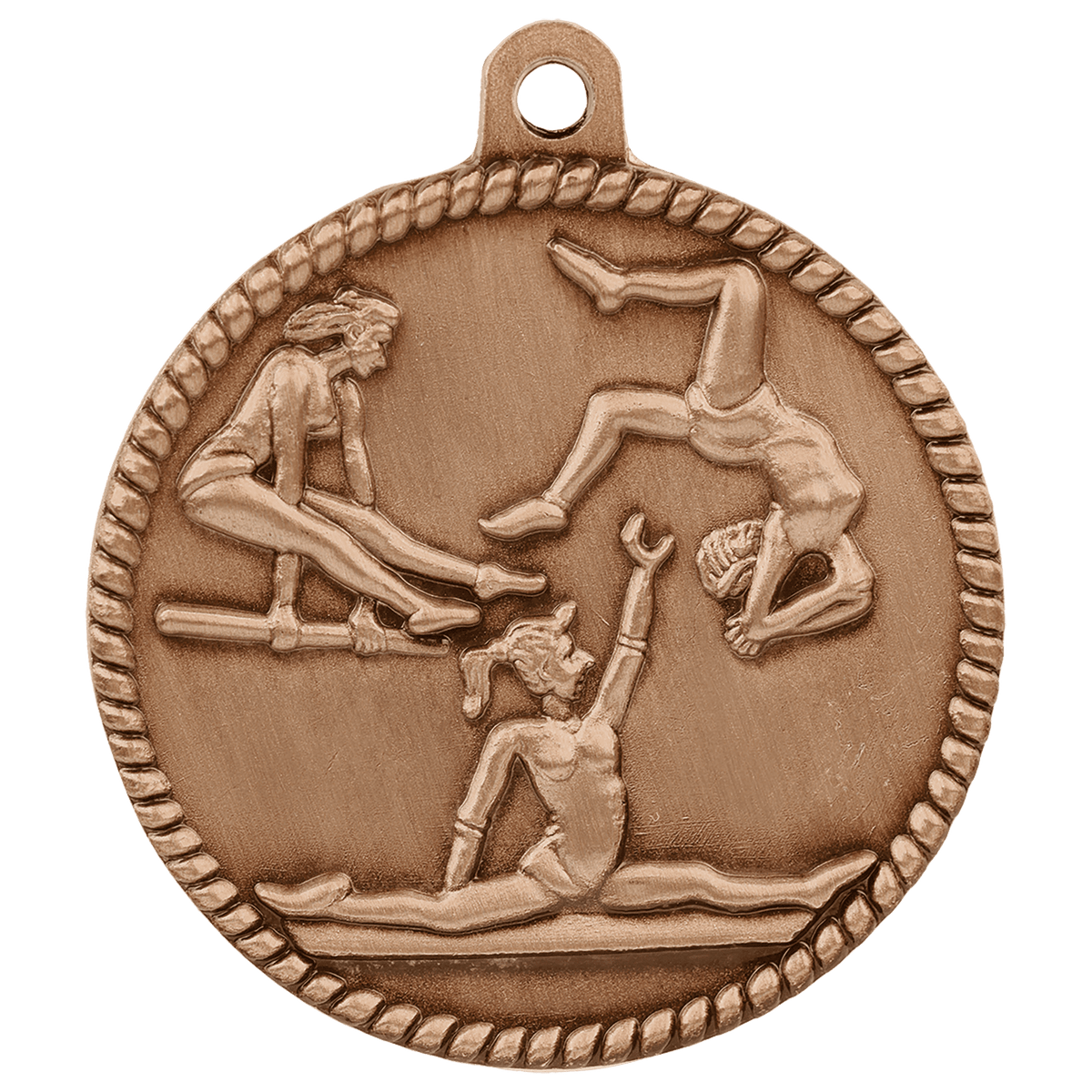 Antique Bronze 2" Female Gymnastics High Relief Medal