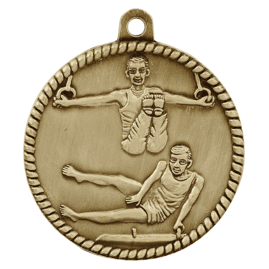 Antique Gold 2" Male Gymnastics High Relief Medal