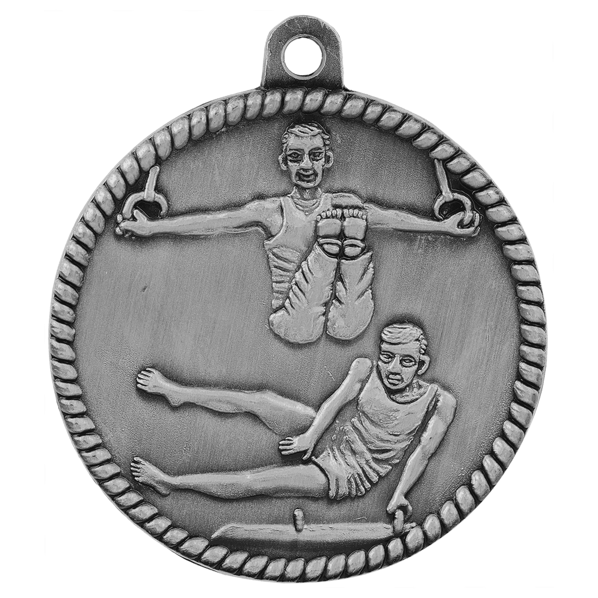 Antique Silver 2" Male Gymnastics High Relief Medal