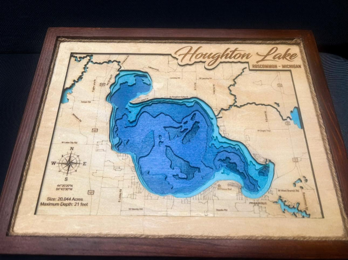 Houghton Lake Engraved Map