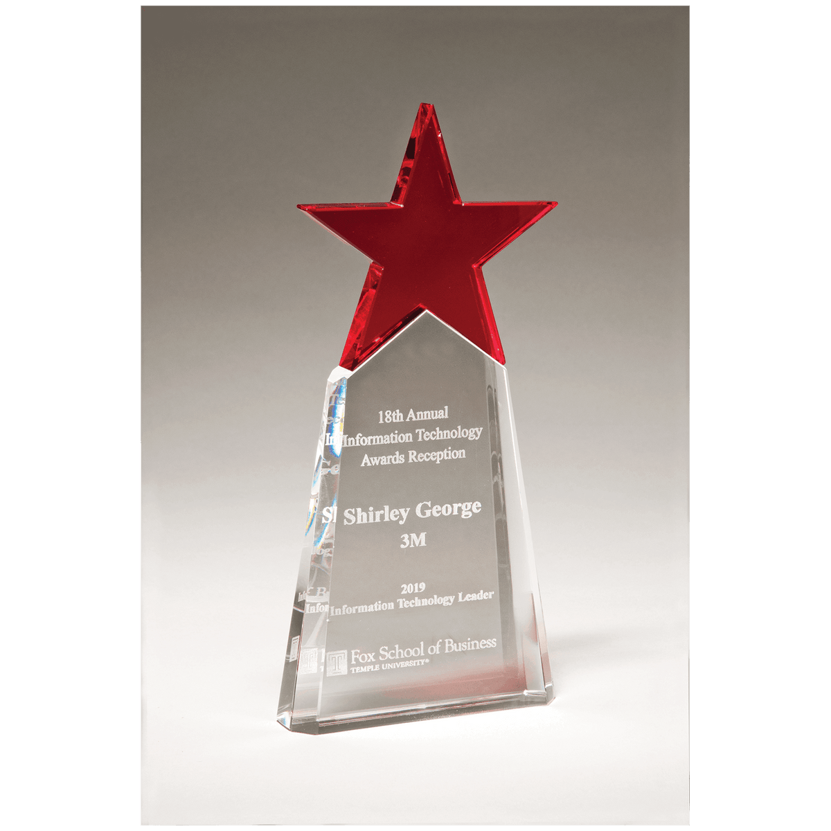 Red Crystal Star on Clear 4 1/8" x 9 1/8" Crystal Base
