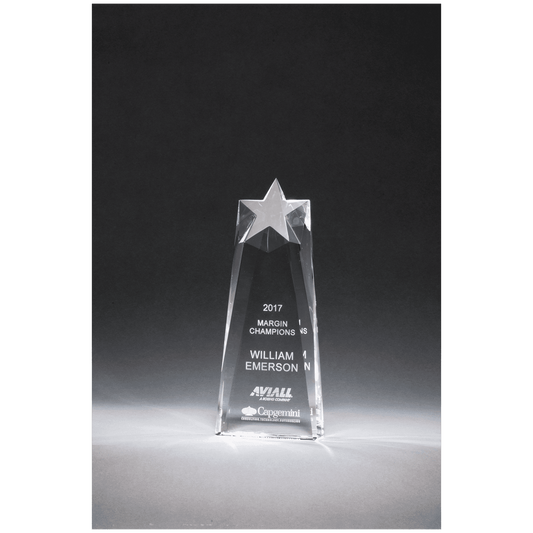 4" x 8 1/2" x 1 1/2" (Tapered) Star Trophy Carved From a Block of Crystal