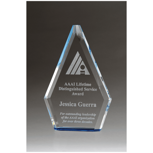 5 7/8" x 9" Flame Series Clear Crystal Award with Blue Accen ted Bottom